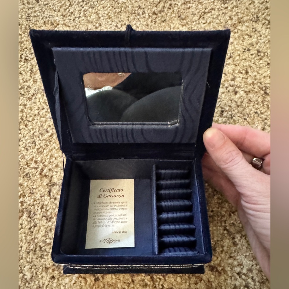 Italian Blue Velvet & Brass Jewelry Box - Picture 2 of 2